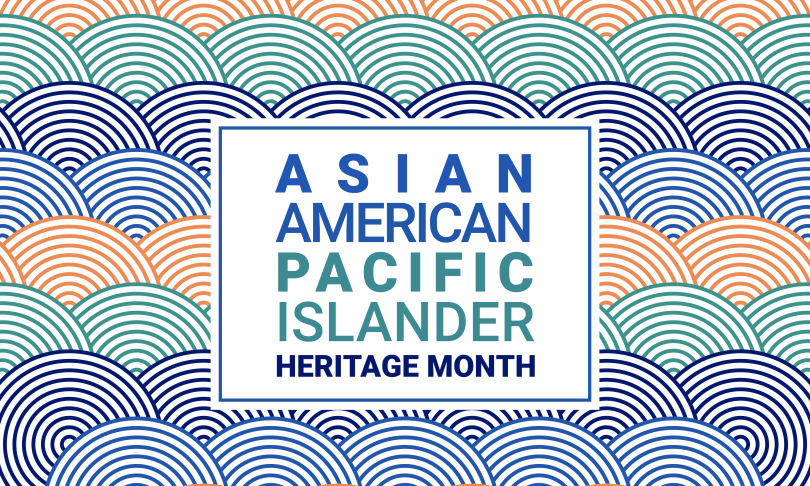 Graphic with text that reads "Asian American Pacific Islander Heritage Month" on a background of concentric circles