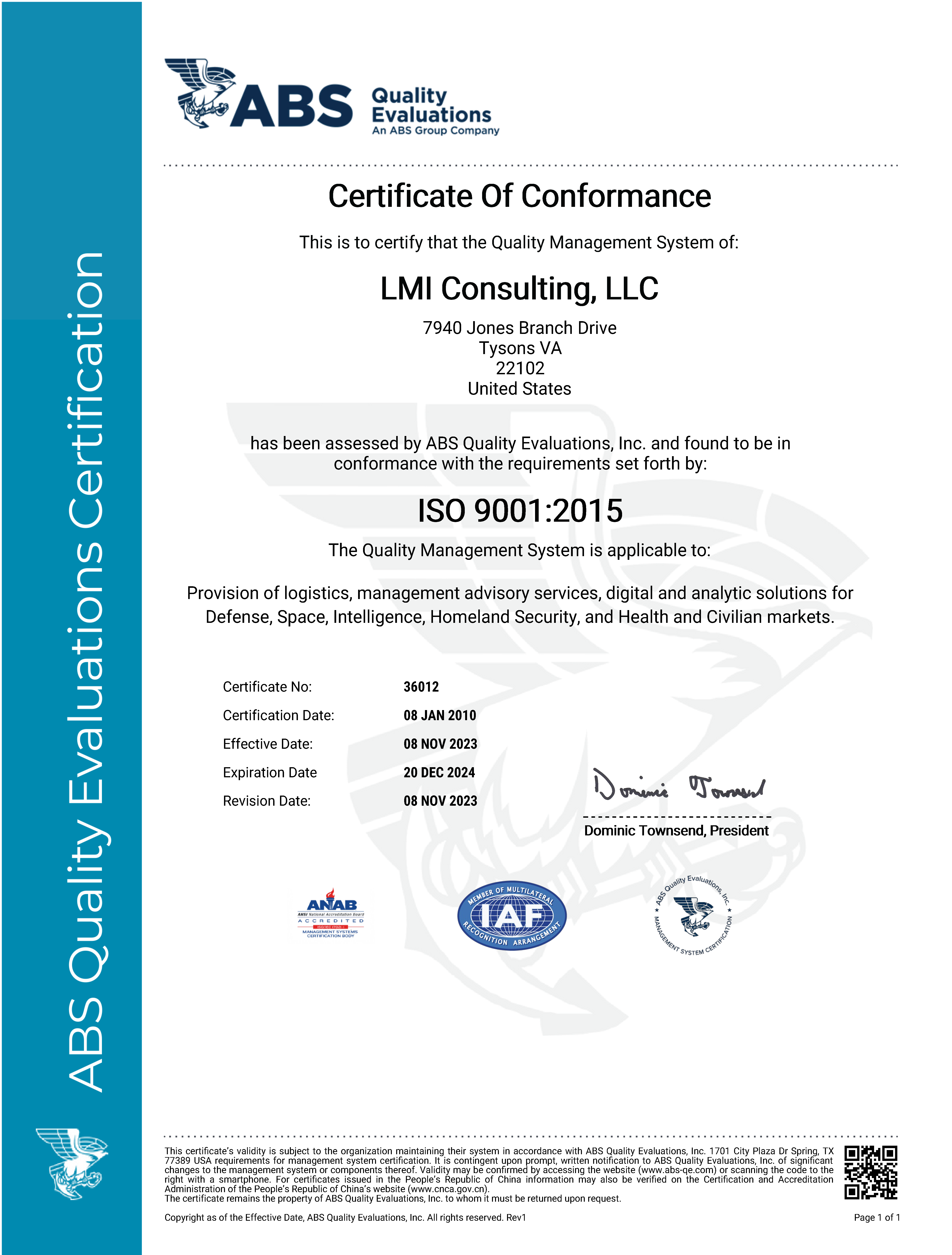 ISO 9001: 2015 certificate