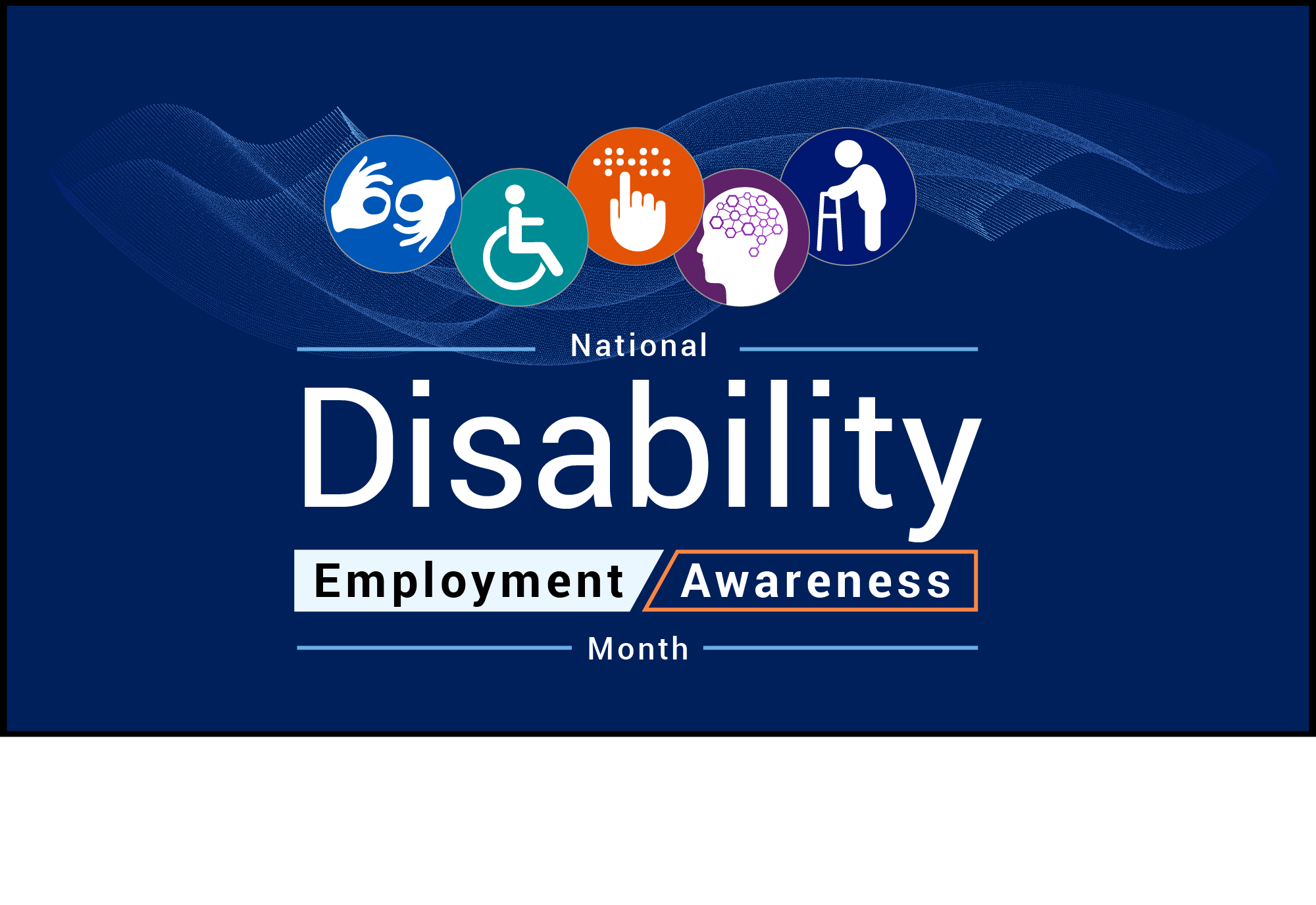 National Disability Employment Awareness Month with icons representing various disabilities