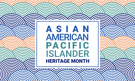 Graphic with text that reads "Asian American Pacific Islander Heritage Month" on a background of concentric circles